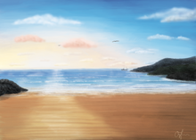 Load image into Gallery viewer, Fintra beach, Trawler on the horizon