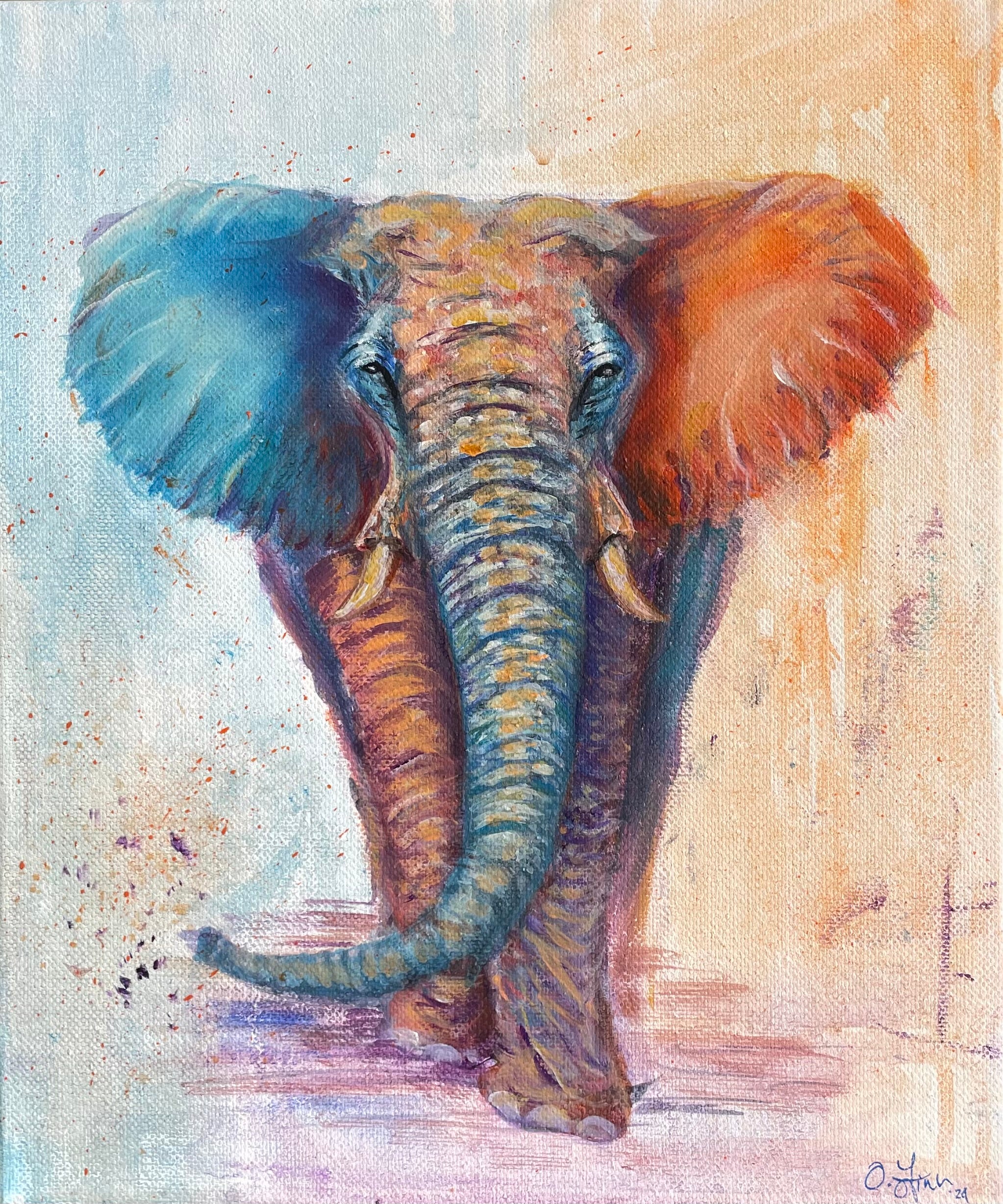 Blue and Orange Elephant – Olivia Finn Art
