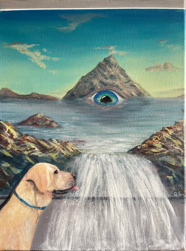 Dog Drinking in Painting