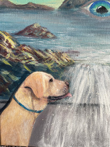 Dog Drinking in Painting