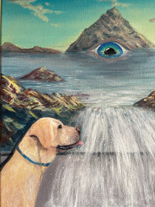 Dog Drinking in Painting