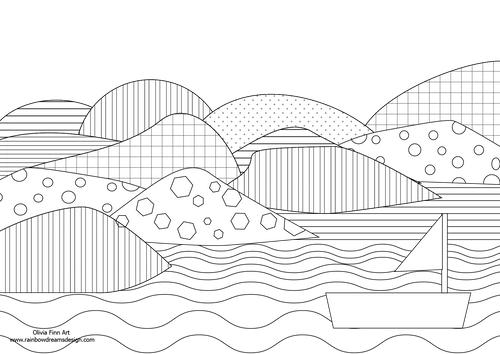 Colouring Page - Patterned Hills