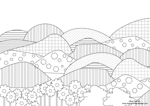 Colouring Page - Patterned Hills