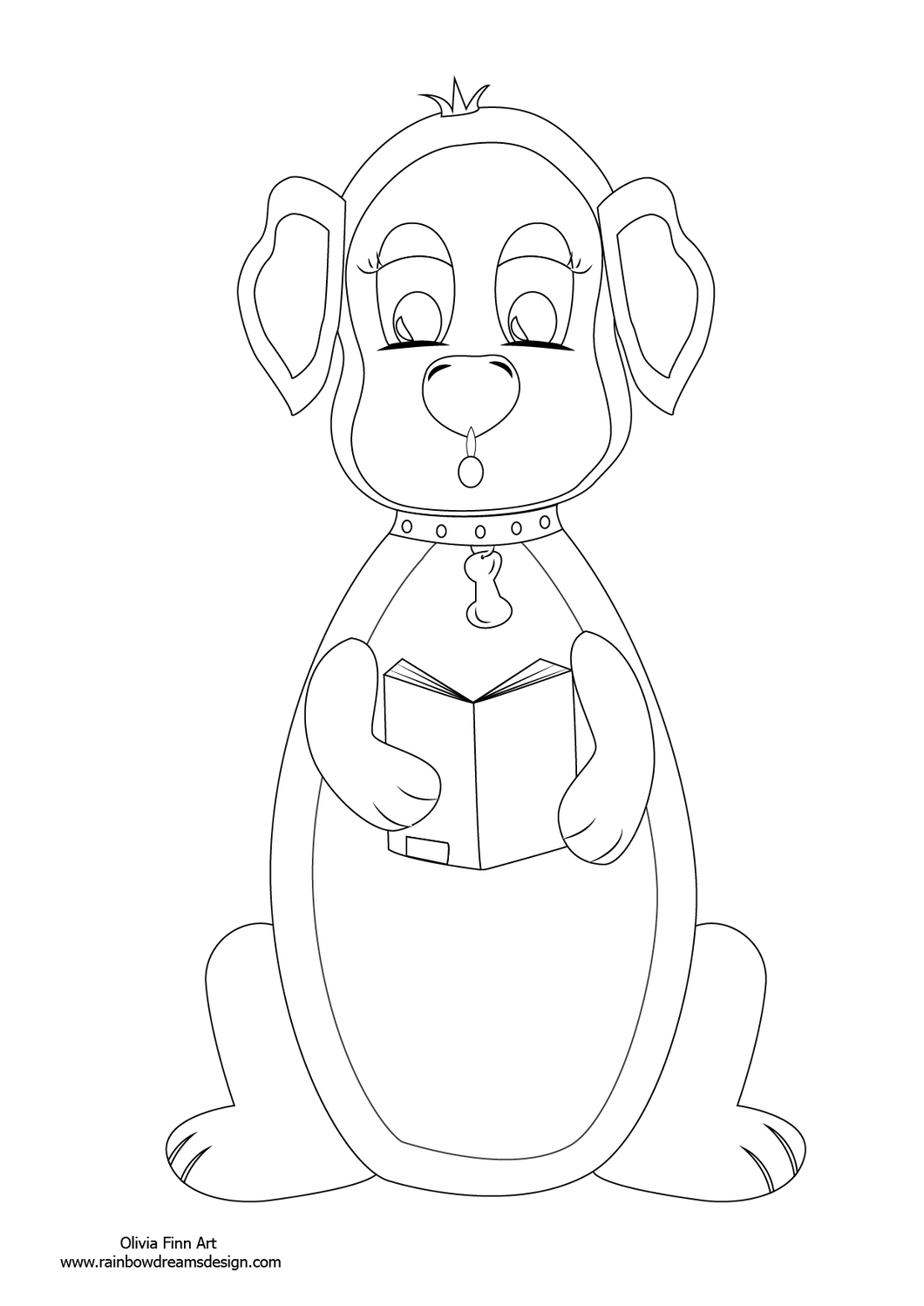 Colouring Page - Dog Reading