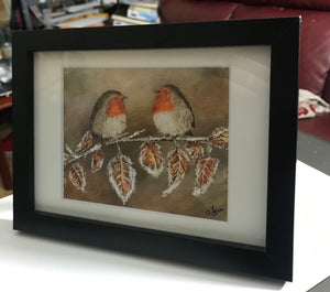 Robins on a Frosty Branch Print